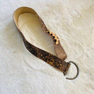 Italian Leather Leopard Print Studded Wide Belt, Hook Closure Y2K